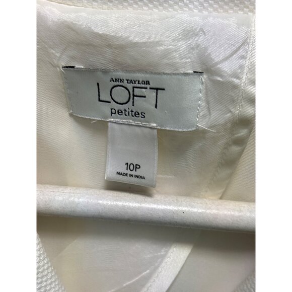 Ann Taylor Loft Womens White Blazer Jacket 10P Petite Cotton Blend 3/4 Sleeve Bu - Picture 5 of 12